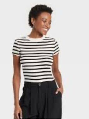 a new day Black and White Striped Long Sleeve Top